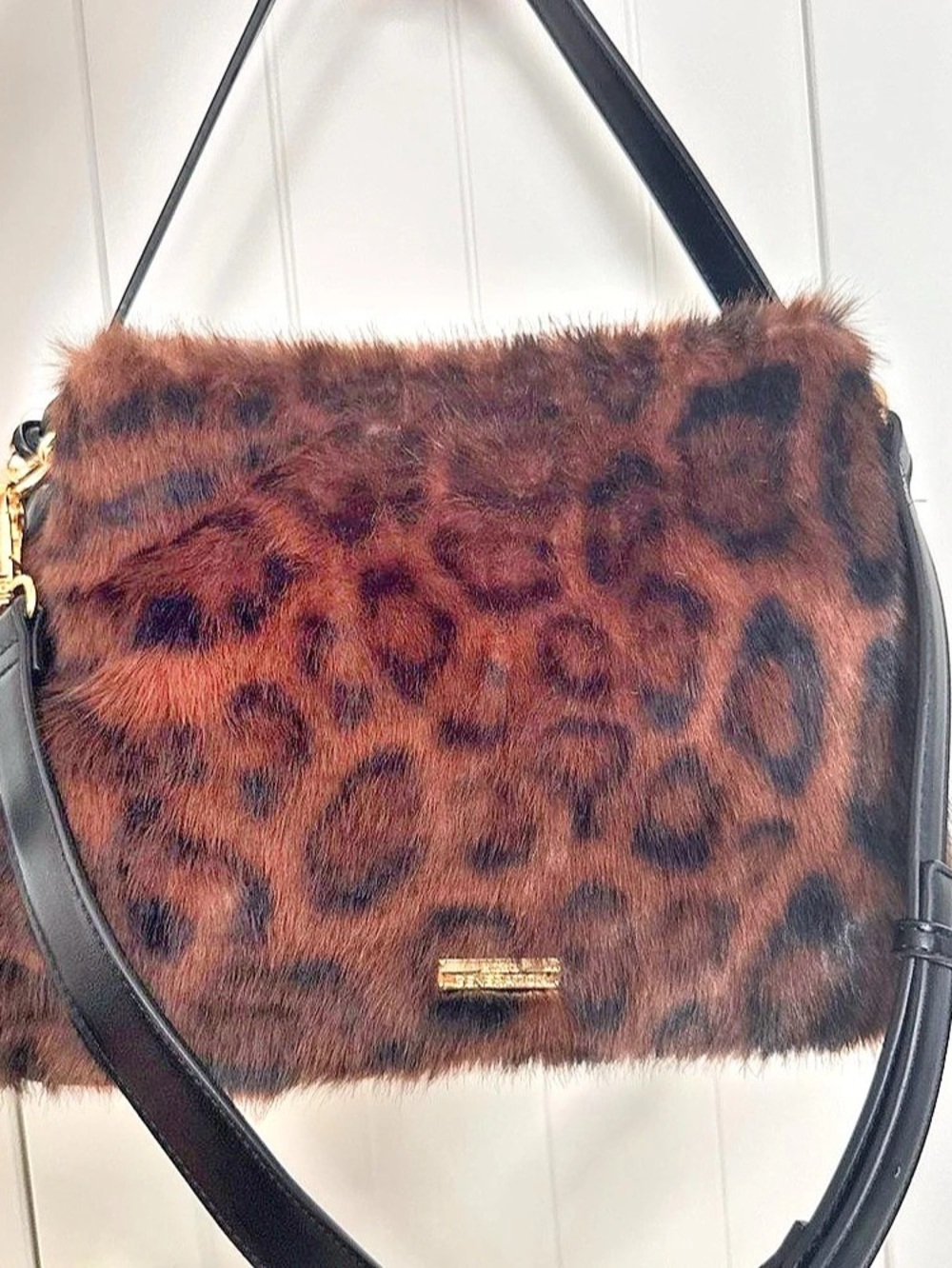 BCBG Generation Faux Fur Leopard Print Shoulder Bag NWT